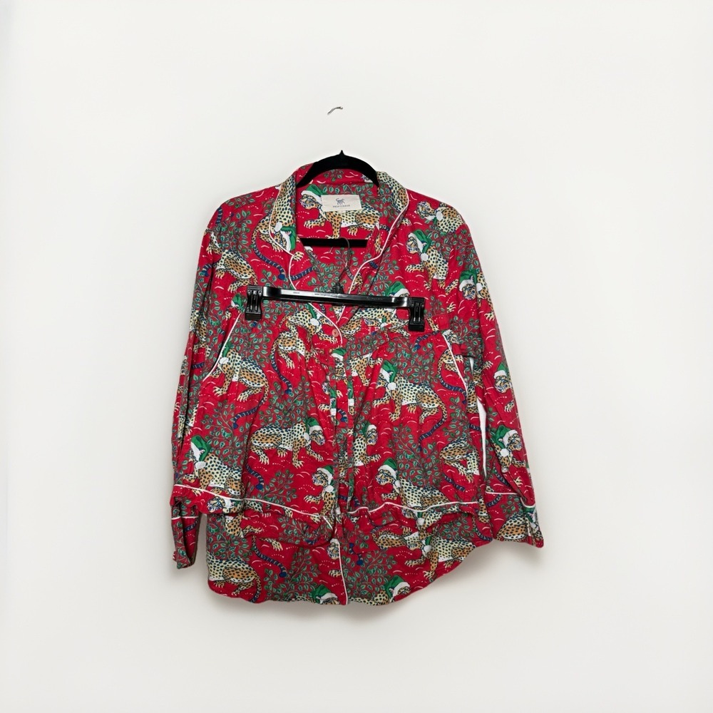 Print Fresh Pajamas Set Large L Red Leopard 100% Cotton Weave "LF" Monogram
